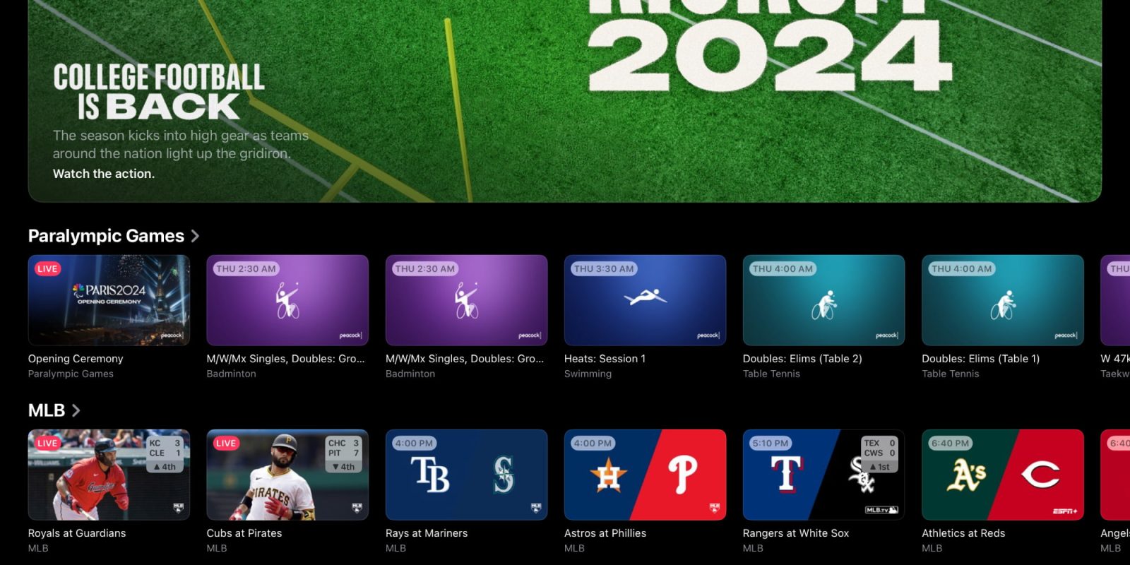 Вкладка «Спорт» на Apple TV
