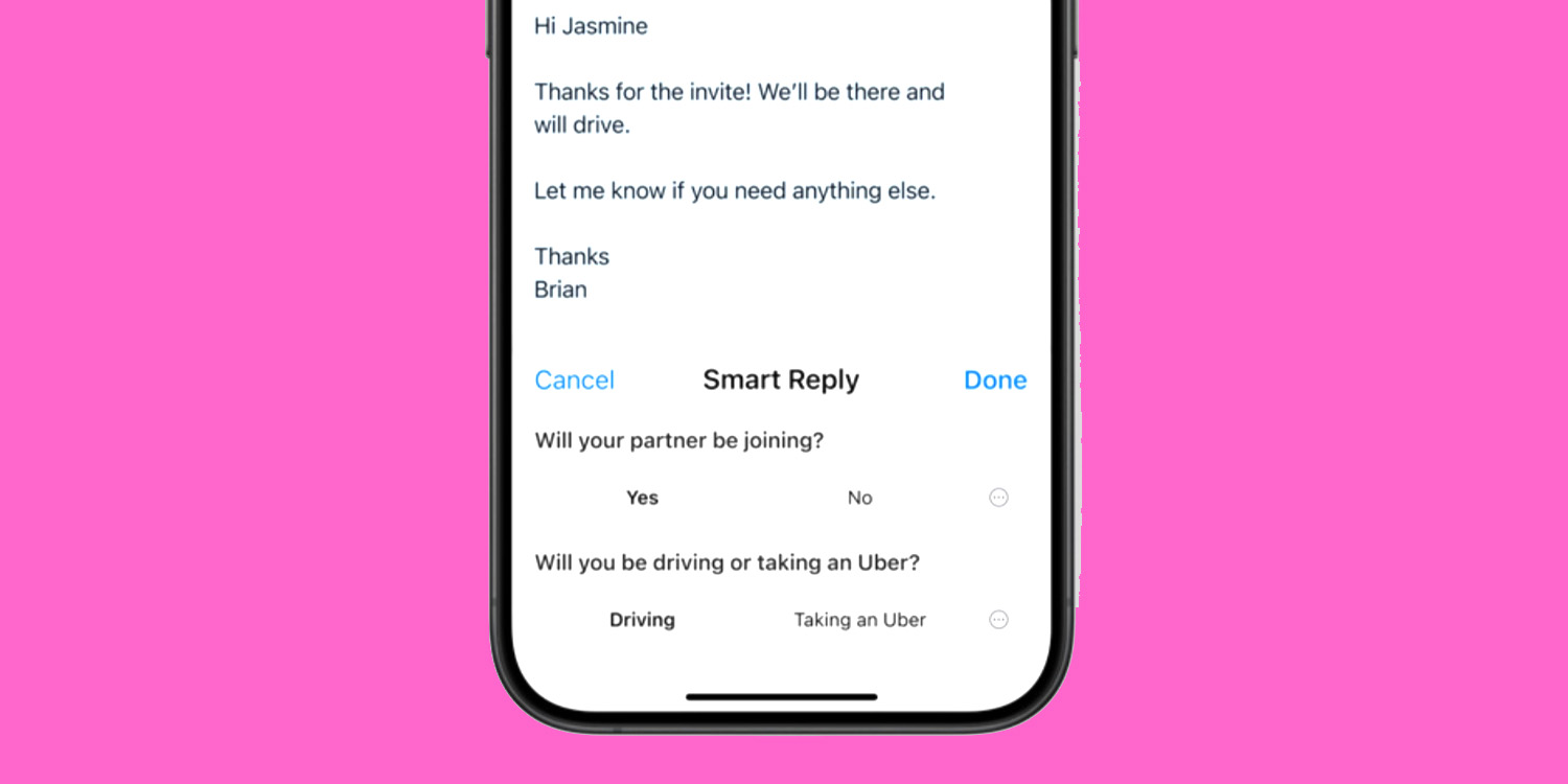 Apple Intelligence предлагает использовать функцию Smart Reply (показан снимок экрана с функцией)