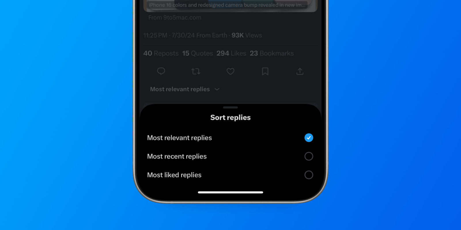 Новая функция сортировки ответов в Twitter для iPhone