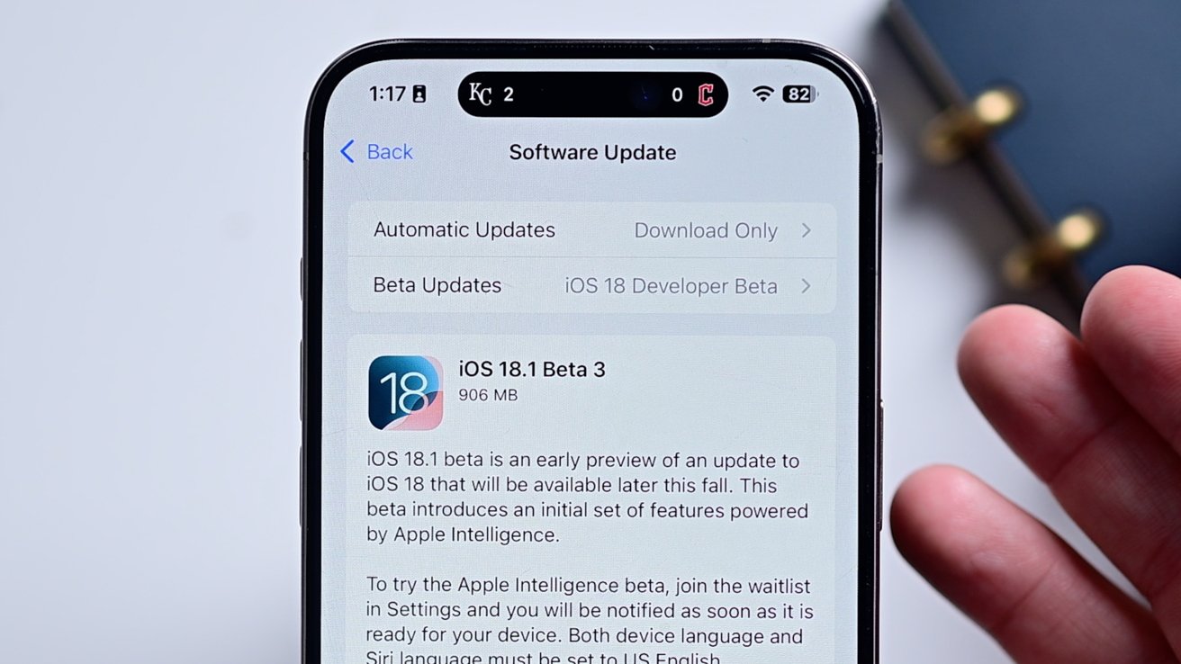Скриншот предстоящего обновления программного обеспечения iOS 18.1