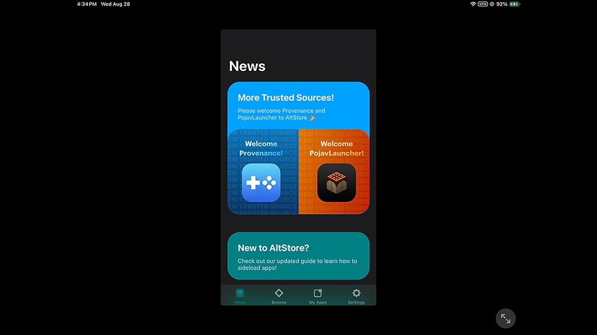 Приложение AltStore, работающее после установки на iPad.