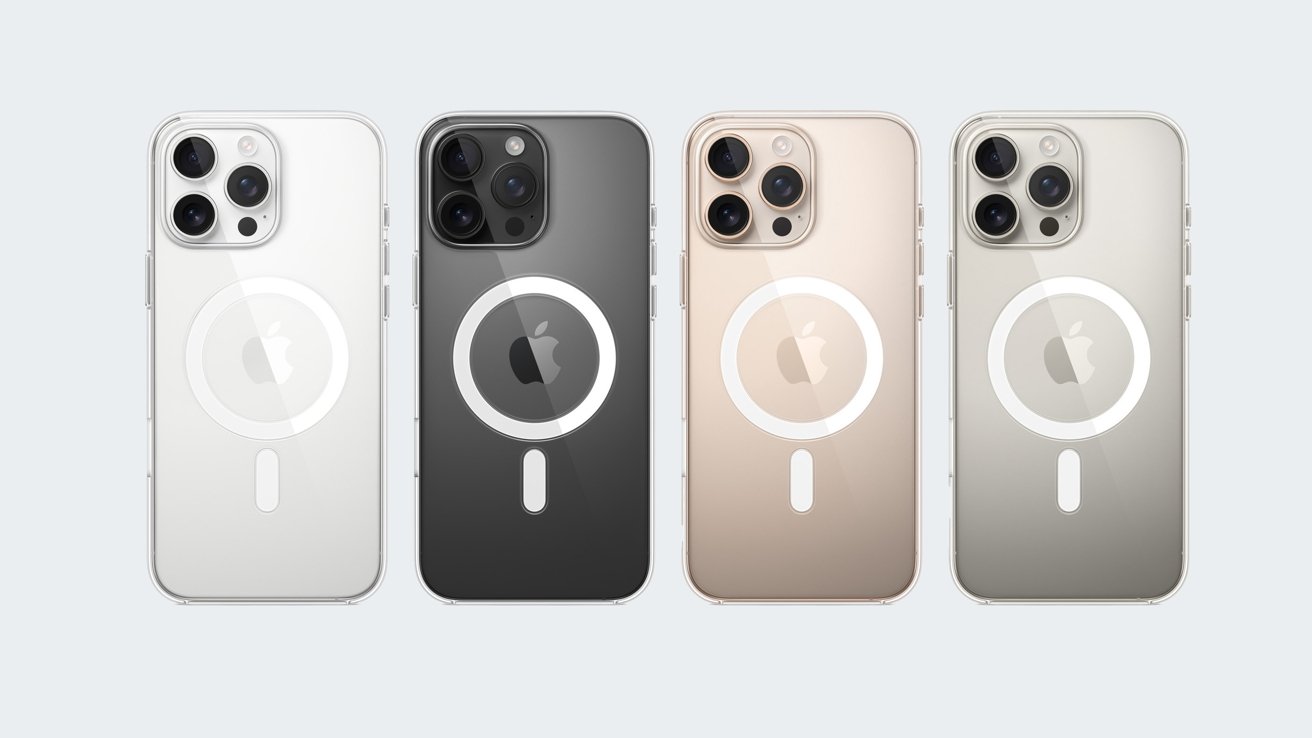 Четыре модели iPhone белого, черного, золотого и зеленого цветов, демонстрирующие на задней панели тройные камеры и логотипы Apple.