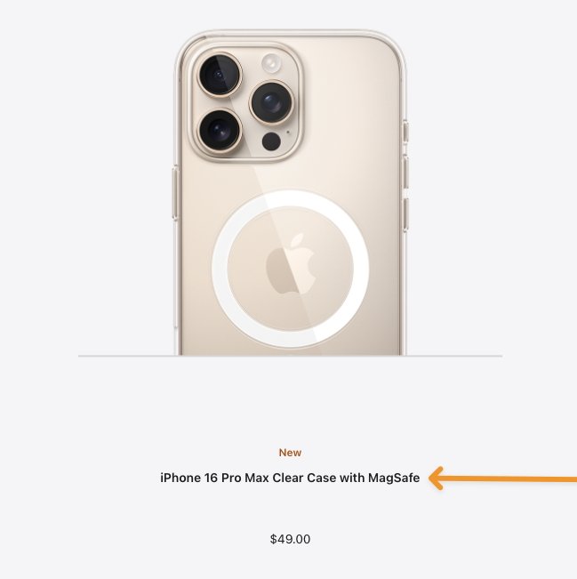 Прозрачный чехол для iPhone 16 Pro Max с MagSafe, расположенный на светлом фоне, по цене 49,00 долларов США.