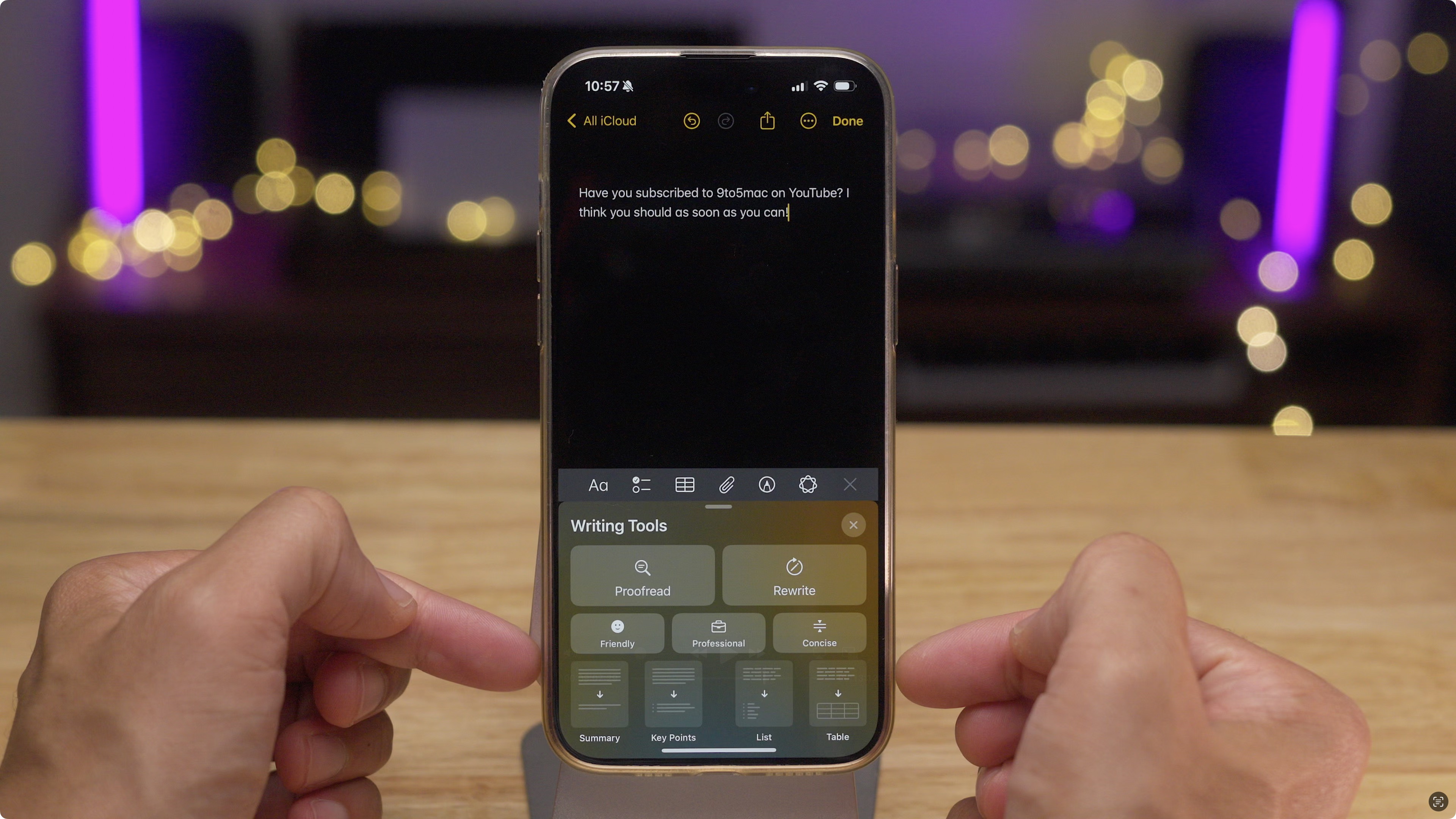 Кнопка «Инструменты для письма» в приложении «Заметки» — iOS 18.1 beta 5