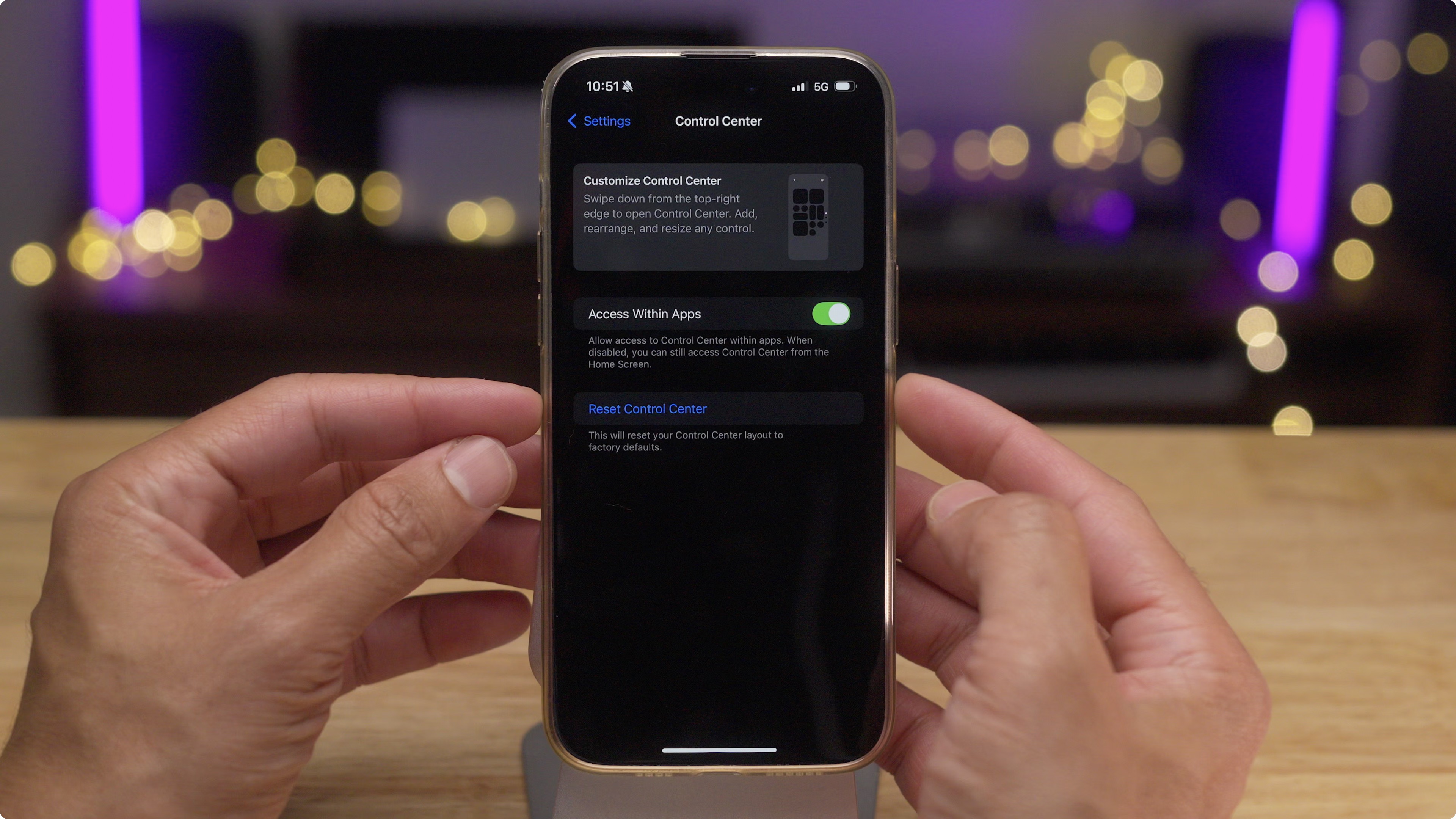 Сброс Центра управления iOS 18.1 Beta 5