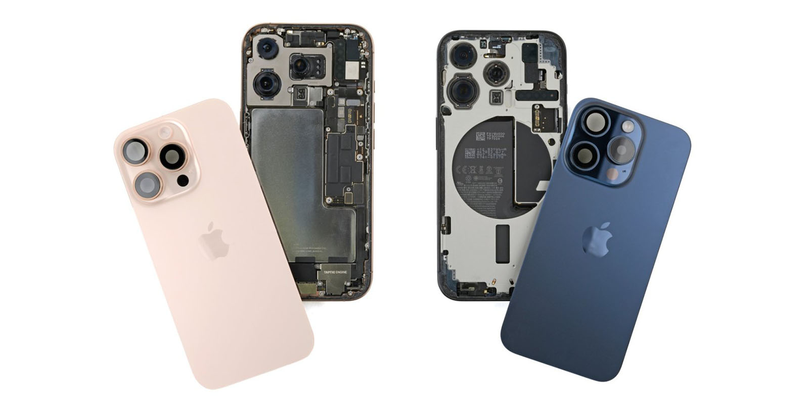 Разбор iFixit iPhone 16 Pro | Новая модель слева, iPhone 15 Pro справа
