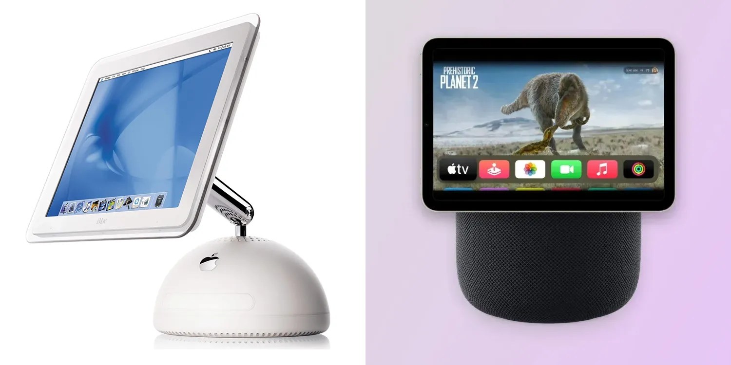 Робот iPad от Apple может позаимствовать дизайнерские элементы у iMac G4 (слева)