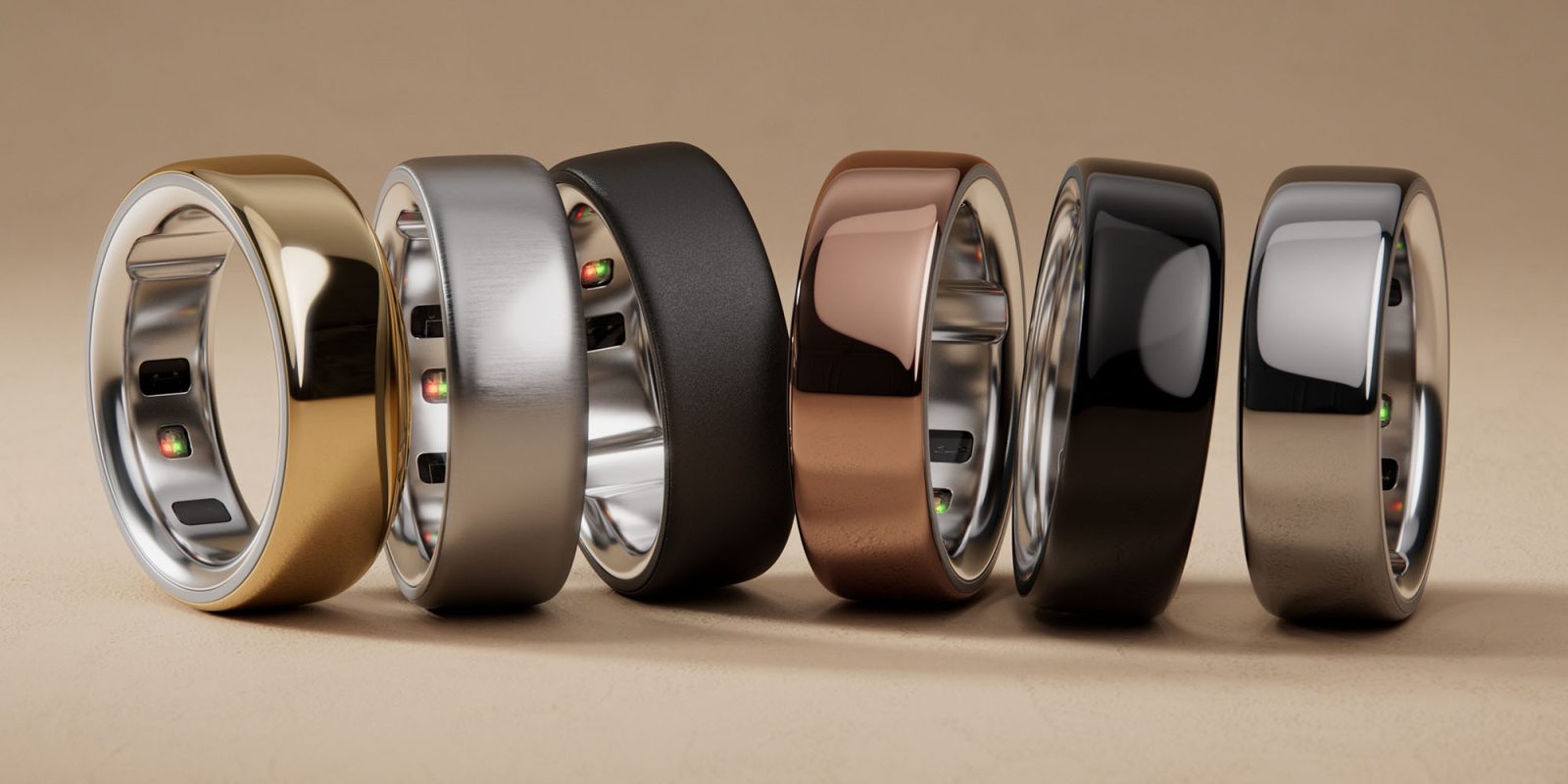 Oura Ring 4 – на фото показаны все доступные цвета и варианты отделки.