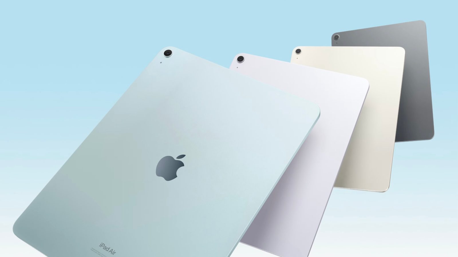 iPad Air M2 на спине с логотипом яблока