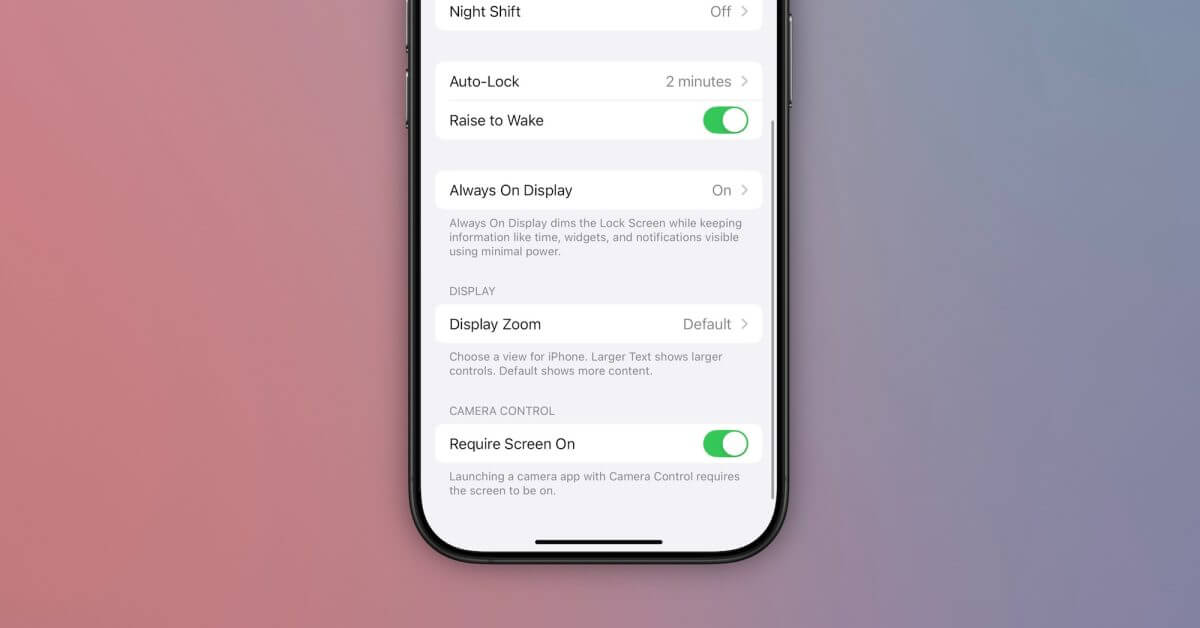 В iOS 18.2 beta 3 добавлен новый переключатель «Требовать включение экрана» для управления камерой
