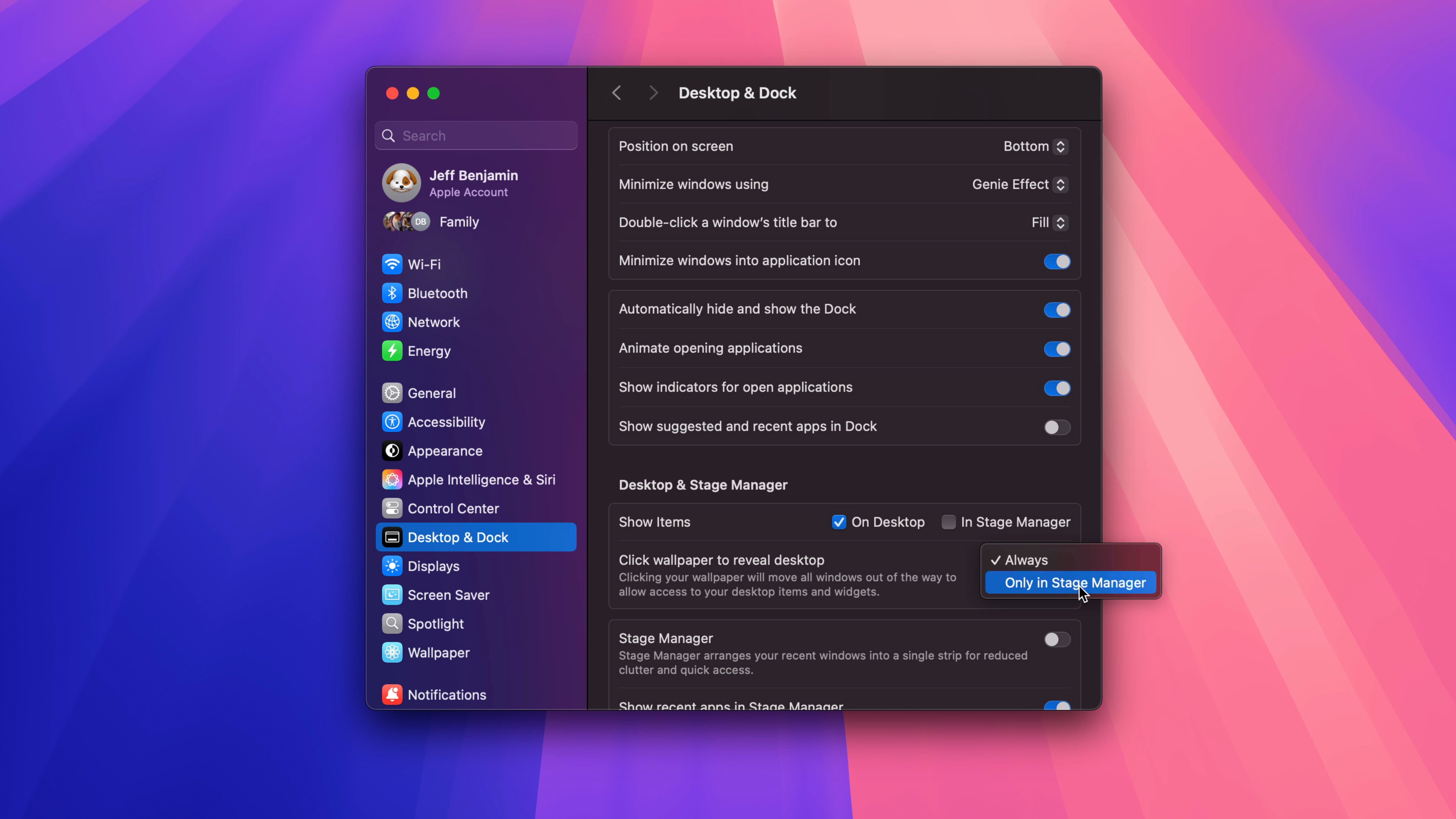 Отключите щелчок обоев, чтобы отобразить настройки рабочего стола в macOS.