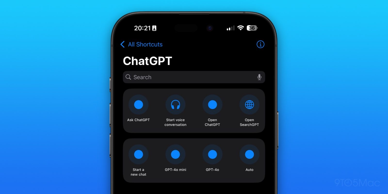 ChatGPT для iOS добавляет новый ярлык для использования SearchGPT