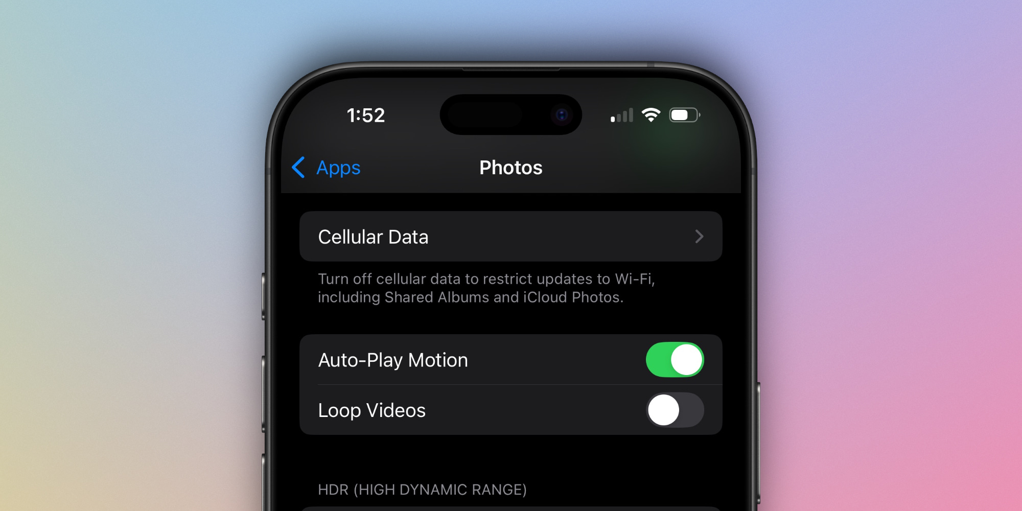 iOS 18.2 Фото с циклом настройки видео