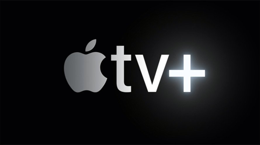 Логотип Apple TV+ со светящимся знаком «плюс», состоящим из логотипа Apple и текста «tv» на черном фоне.