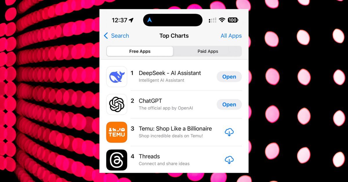 DeepSeek #1 в App Store, шокирует эксперты по ИИ, посылает акции, падающие