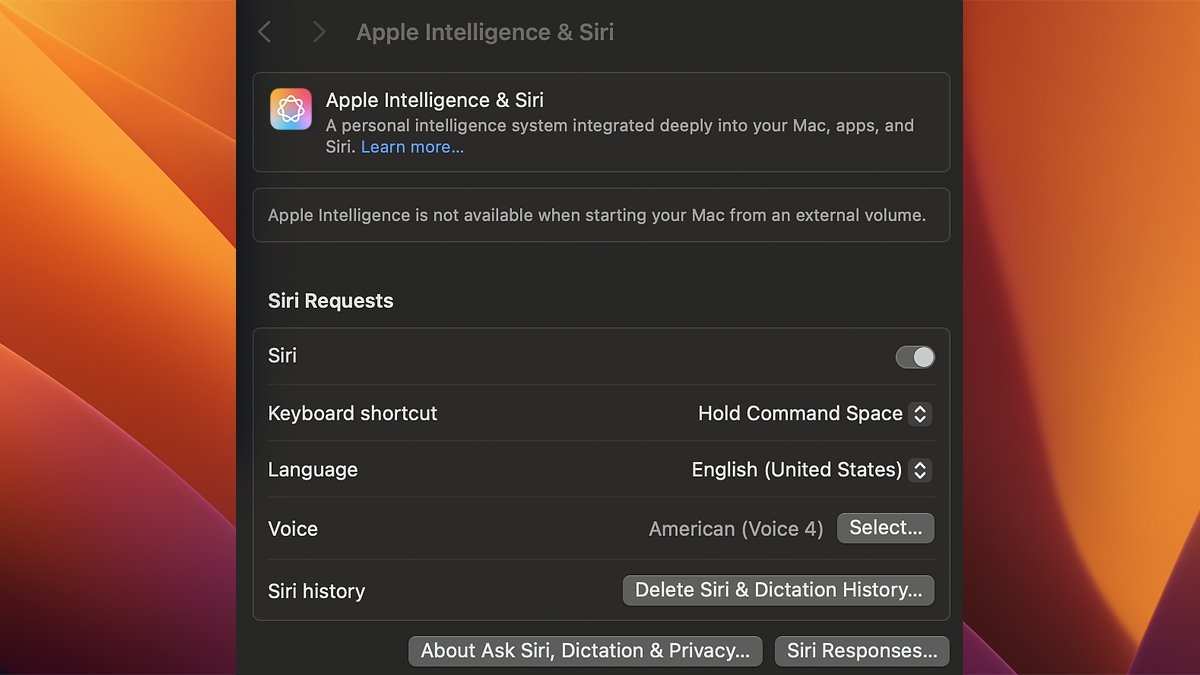 Вы не можете использовать Apple Intelligence, если ваш загрузочный диск - это внешний диск.
