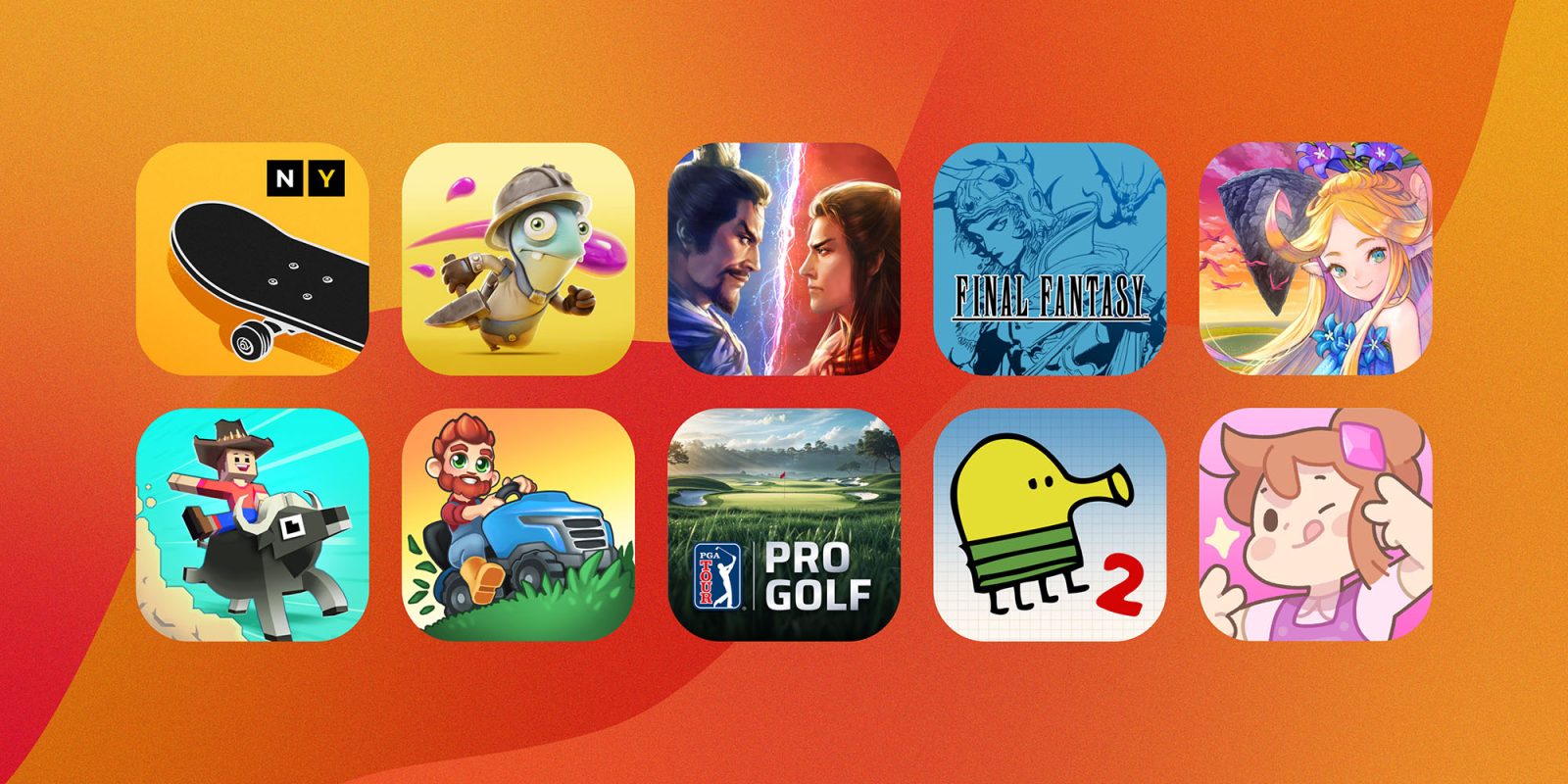 Apple Arcade получит 10 новых игр к новому году, включая PGA TOUR Pro Golf | Промо-графика со всеми 10 играми.