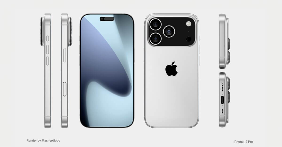 На рендере показан дизайн iPhone 17 Pro в серебристом и черном цветах