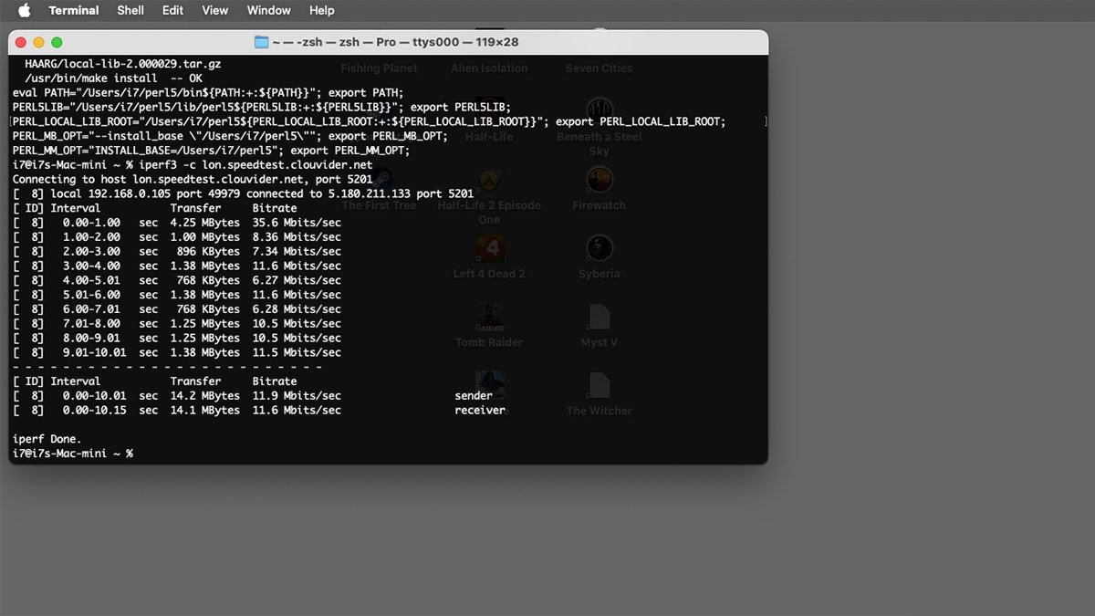 Используйте приложение Terminal для запуска тестов iperf3.