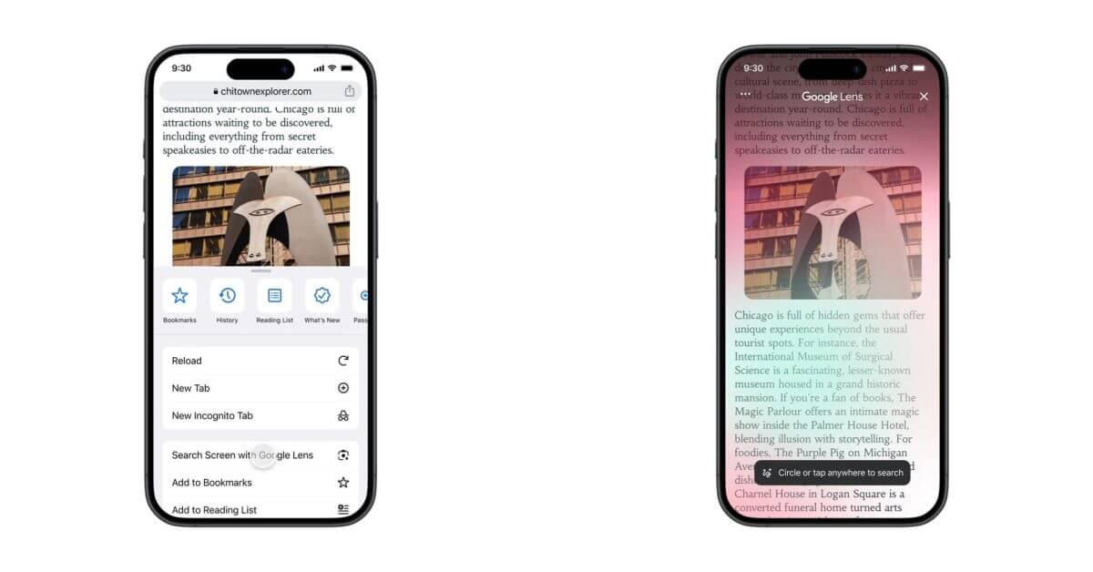 Google Lens обеспечивает работу нового экранного поиска в Chrome для iOS