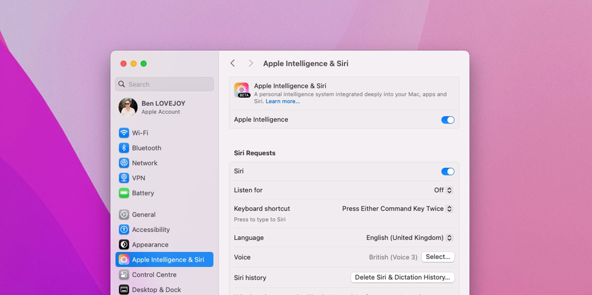 Ошибка в обновлениях macOS и iOS снова включает Apple Intelligence для тех, кто отказался от нее | Screengrab of toggle on Mac