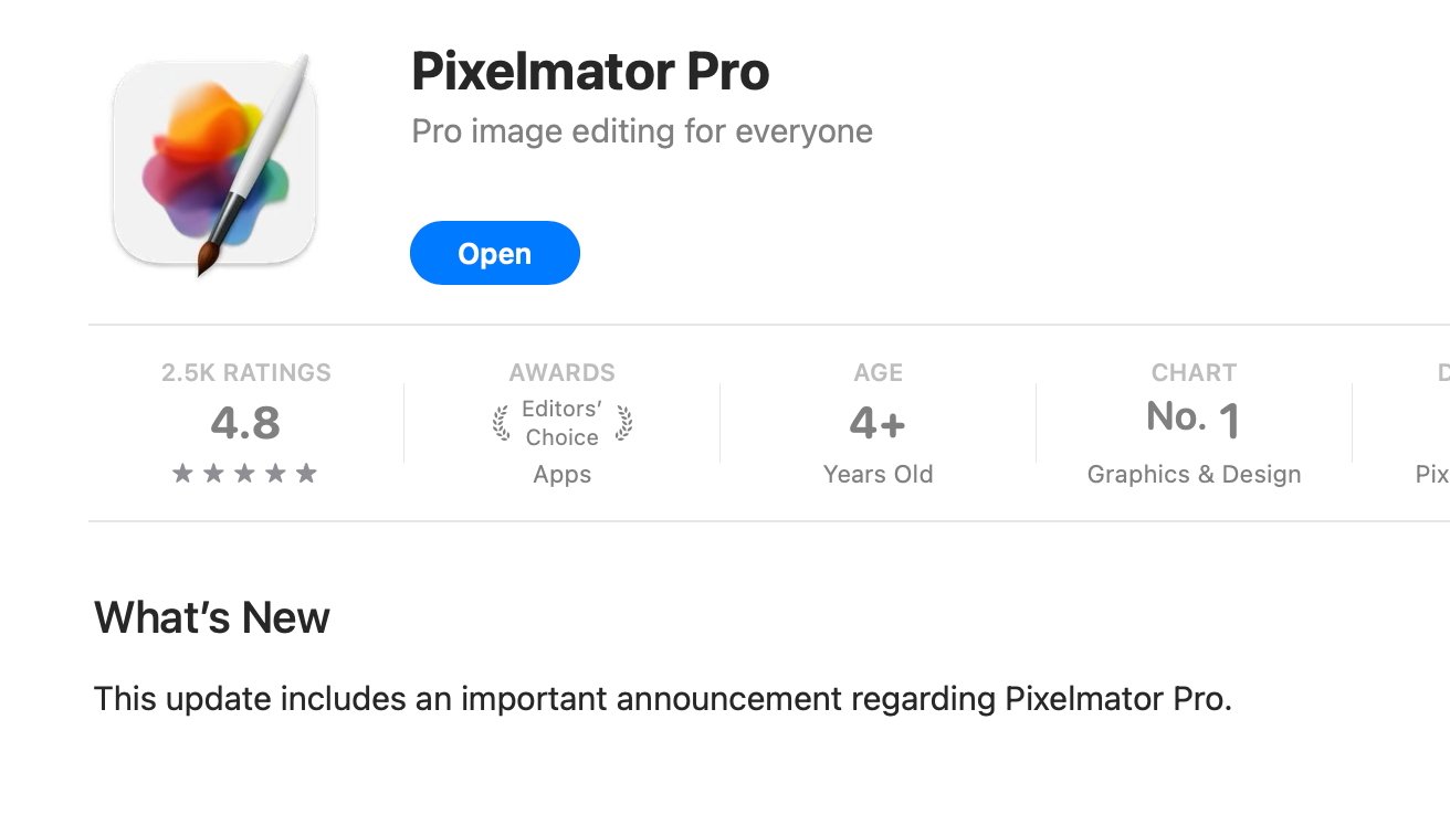 Описание приложения Pixelmator Pro с красочной иконкой, рейтинг 4,8 звезды, награда 