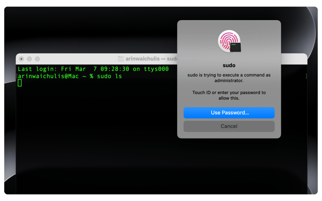 аутентификация touch id mac terminal