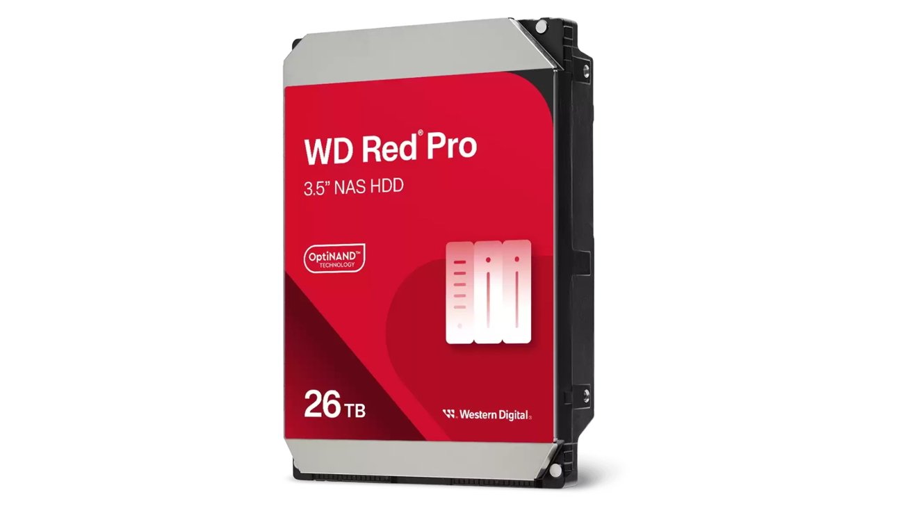 Красно-серебристый 3,5-дюймовый жесткий диск Western Digital для NAS емкостью 26 ТБ с технологией OptiNAND.