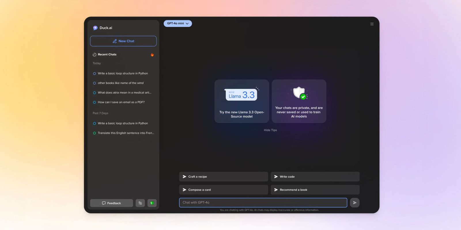 ИИ DuckDuckGo выходит из бета-версии как для поиска, так и для приватных чат-ботов (показан скрин-граф для выбора модели ИИ)