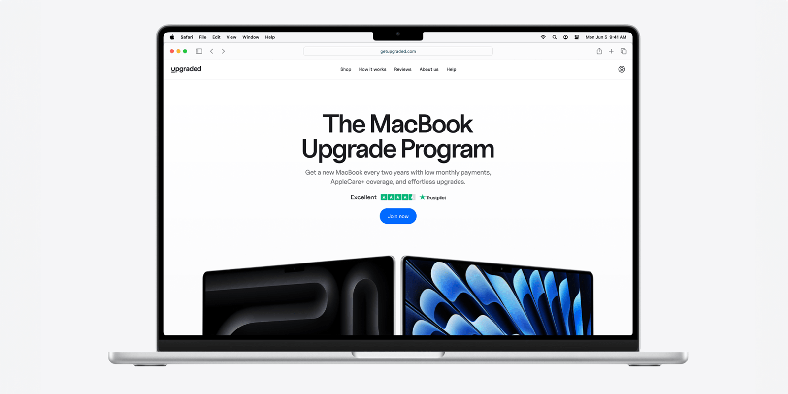 Получите новый M4 MacBook Air по доступной ежемесячной подписке | Обновленный веб-сайт на экране MacBook