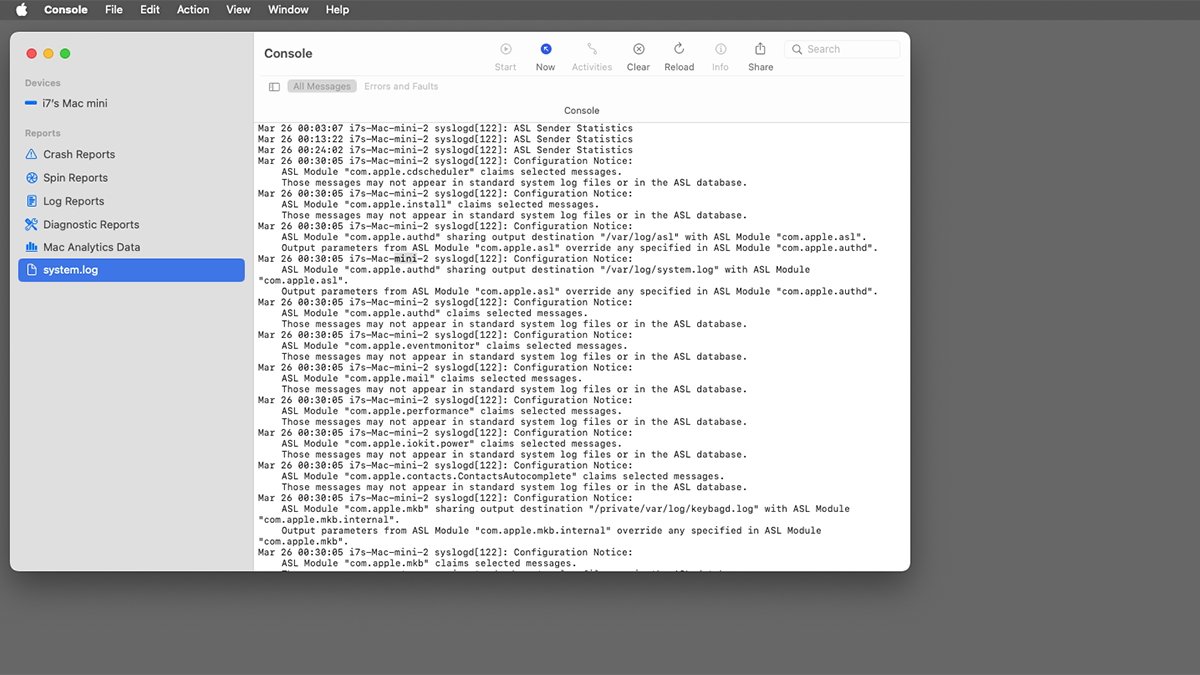 Для просмотра содержимого файлов журнала macOS используйте главное окно Консоли.